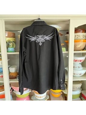 Ace of Diamond Black Embroidered Western Shirt - Size Large